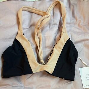 Acacia Swimwear Black and Tan Halter Bralette